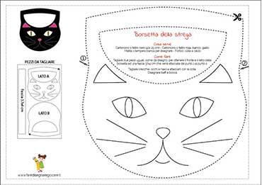 cartamodello disegno gatto della borsetta della strega da costruire per Halloween
