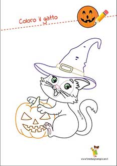 Disegno di Halloween da colorare gatto con zucca