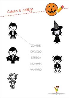 Disegno di Halloween da colorare strega, vampiro, zombie, mummia, diavoletto