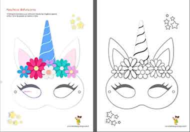Maschera di Carnevale Unicorno da stampare colorare